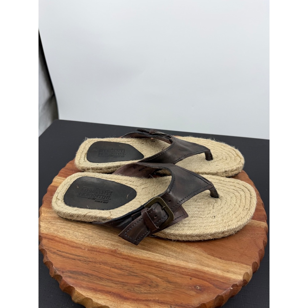 Mercanti Fiorentini MF5715 Sandals Mens 11 Brown Leather Espadrille Flip Flops
